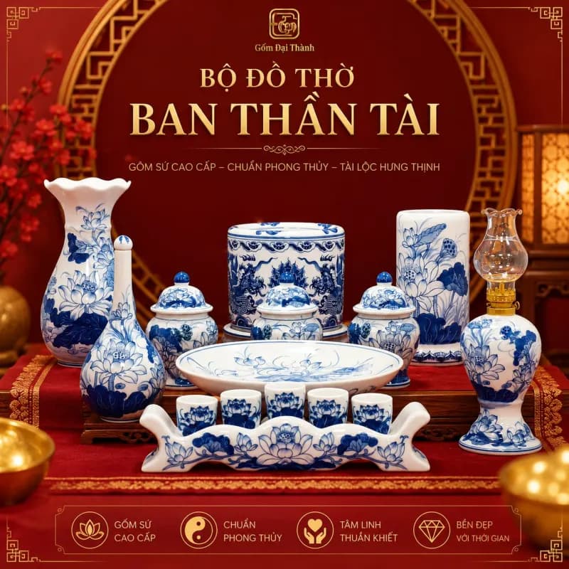 Ban thần tài - Men lam vẽ tay