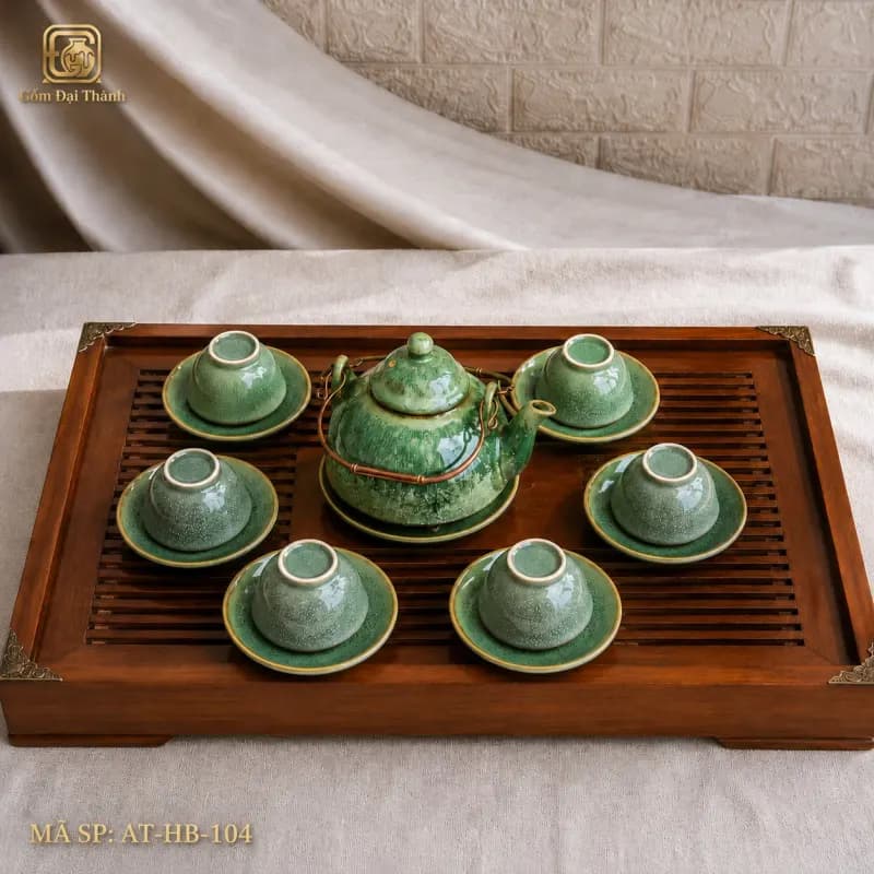 Bộ ấm chén men pha lê lòng hoa hỏa biến
