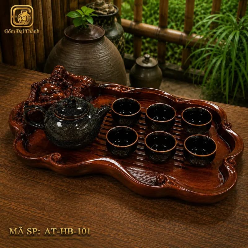 Bộ ấm chén men thiên mục đốm hỏa biến